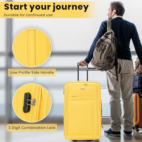 32" Extra Large Suitcase Super Lightweight Luggage Integrated Combination Lock 20% Expandable 2 Wheel Soft Shell Check in Hold Luggage for 30kg — view 3