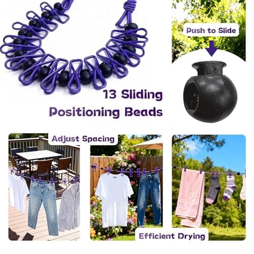 Travel Washing Line 1.8m Heavy-Duty Travel Clothes Line with 12 Pcs Adjustable Clips Elastic Slip-Resistant Windproof Retractable Washing Lines Portable for Holidays Camping Essentials Balcony Laundry — view 6