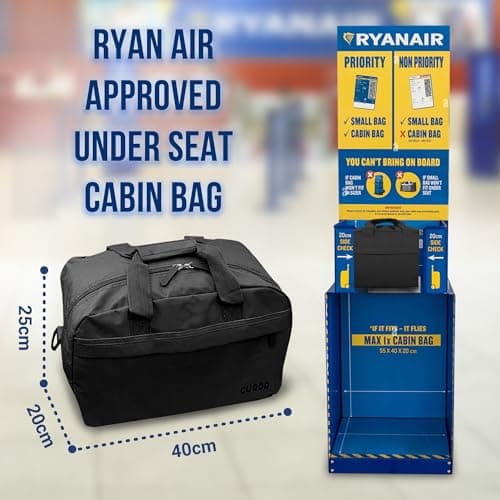 CUQOO Backpack for Flying Ryanair - 40x20x25 Under Seat Cabin Bag, Black — view 2