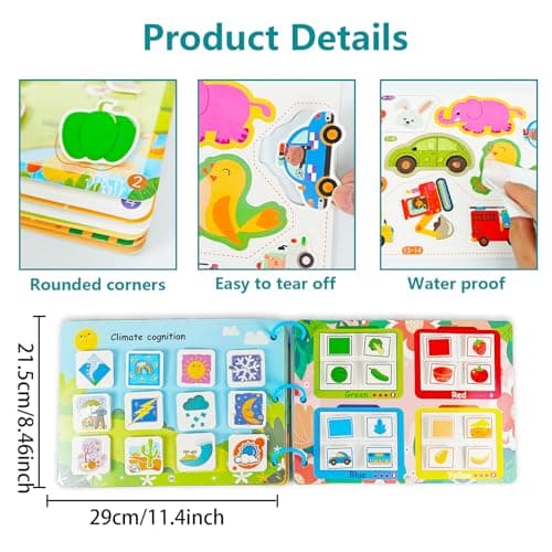 Dubydu Montessori Busy Book for Toddlers 1 2 3 4 5 Years, Quiet Book Learning Toys with Animals Colours Shapes Fruits Matching Activities, Travel Activity Book for Kids Preschool Educational Toys — view 5