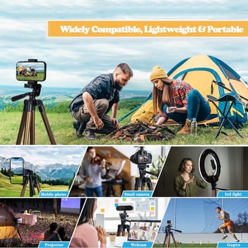 Phone Tripod, LINKCOOL 50" Aluminum Lightweight Portable Camera Tripod for iPhone/Samsung Smartphone/Action Camera/Small DSLR Camera, With Phone Holder & Wireless Remote (Gold Brown) — view 5