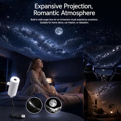 magimagi Galaxy Projector Night Light, 2-in-1 Holographic Star 5d Projector, Plug and Play with 2 Projection Films, 360° USB Galaxy & Moon Projectors Light for Bedroom Car Roof — view 2