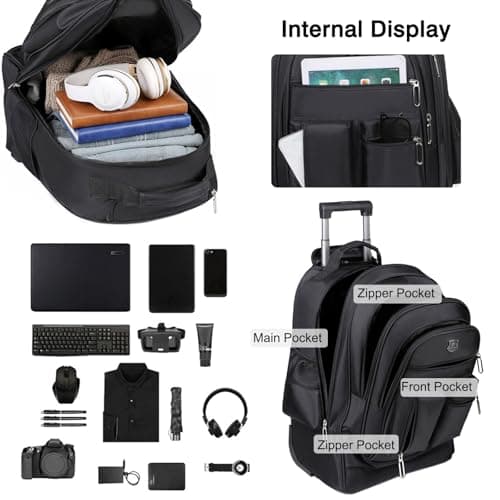FANDARE Rolling Laptop Backpack with Wheels Travel Daypacks Men Lifestyle Leisure Urban Backpacks Men Versatile Street Knapsack College School Bag for Travel Outdoor Everyday Bags Polyester Grey — view 4
