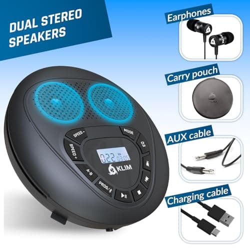 KLIM Speaker - Bluetooth CD Player With Speakers - New Version - Discman - Rechargeable Battery - Portable CD Player With Headphones - Portable - SD Card - AUX - Ideal for Car, Home — view 3