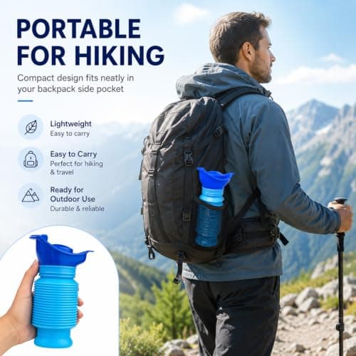 Lafefe Portable Urinal Bottle for Men & Women, 750ml Retractable Travel Urinal, Leakproof PP Emergency Pee Bottle with Female Funnel, Foldable Portable Toilet for Car Camping Travel - Blue — view 5