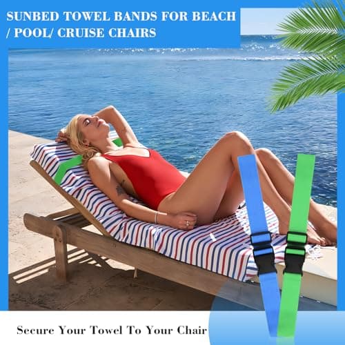 QOPAHI Adjustable Sun Lounger Straps with Buckle - Elastic Sunbed Towel Bands for Beach & Pool Chairs, Portable Towel Holders for Fix Beach Towels, 2 Pack — view 3