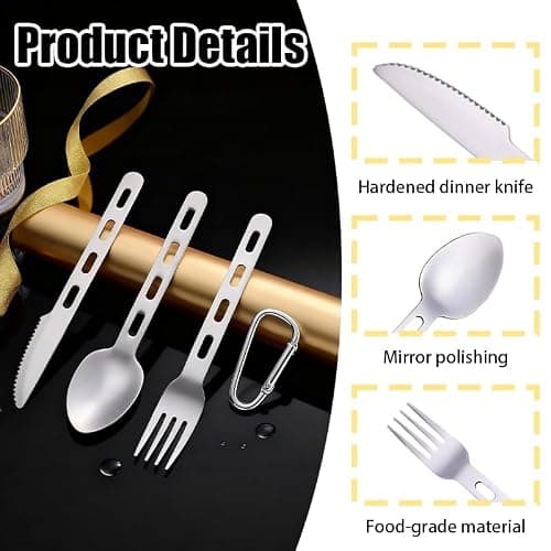 3 PCS Camping Cutlery Set with Portable Pouch, Portable Cutlery Set, Stainless Steel Knife, Fork, Spoon, and Carabiner for Outdoor Travel, Hiking, Picnics, and Everyday Use, Durable, and Easy to Clean — view 3
