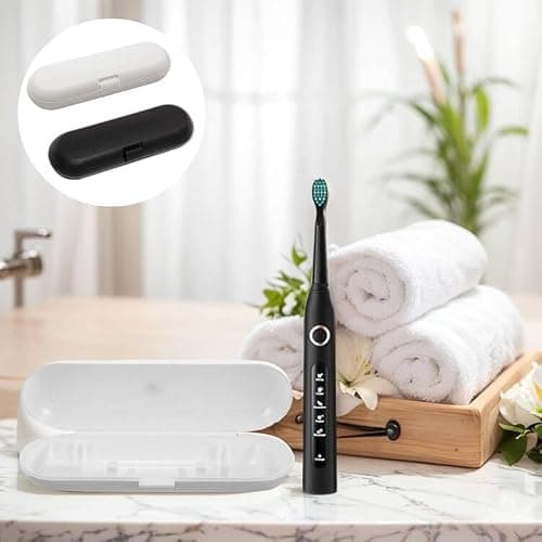 Elegance-go Universal Electric Toothbrush Travel Case, 2 Pieces Plastic Travel Toothbrush Case Electric Toothbrush Case Container, Black, White, Modern Minimalist — view 5
