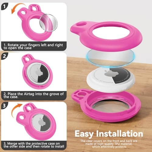 TNSNK for AirTag Holder Keyring, 1 Pack,Rose Red — view 6