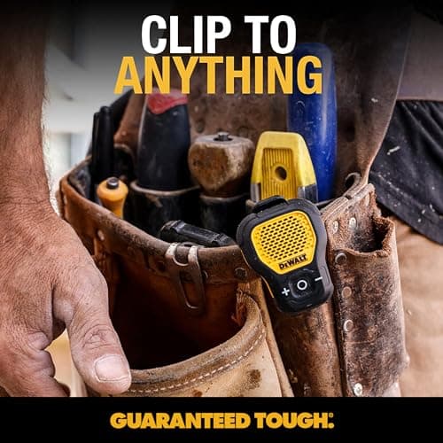 DEWALT Wearable Bluetooth Portable Speaker, Magnetic Clip-On Wireless Bluetooth Speaker, Jobsite Pro Water-Resistant Portable Speaker, Built-in Mic for Hands-Free Music and Calls — view 6