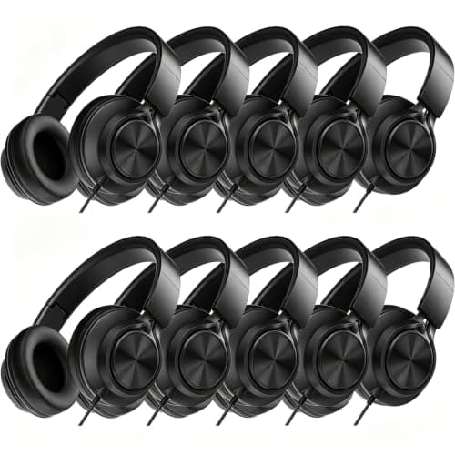 MIXCU 10-Pack Classroom Headphones for Schools, Bulk Wired 3.5mm Jack