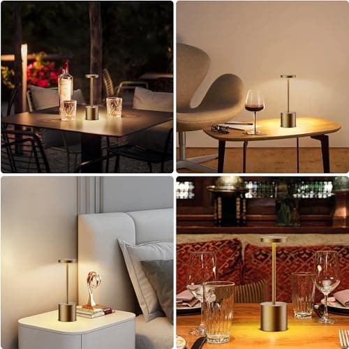 SLSMD 2 Pack Cordless Table Lamp IP54 Battery Operated Desk Lights 5000mAh Rechargeable Aluminum Metal Night Light 3 Color & Stepless Dimming Lamps Portable LED Lamps (2 Pack Titanium) — view 6