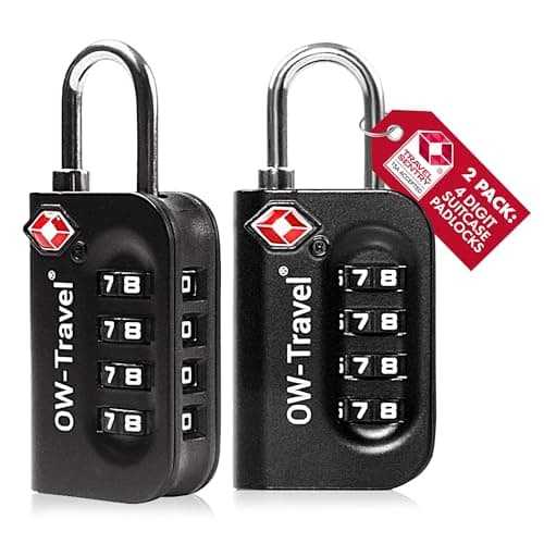 OW-Travel Suitcase Locks, TSA Approved Luggage Padlocks, Black, 2 Pack