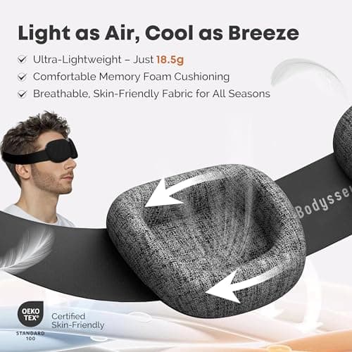 Bodyssey 3D Contoured Sleeping Mask – 100% Blackout, Zero Pressure, Adjustable Eye Cups, Ultralight Lash Friendly Eye Mask for Travel, Women & Men Side Sleepers, Adults Kids Sleep Aid Gift (Black) — view 3