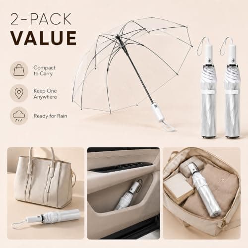 Clear Umbrella, 2 PCS Auto Open Folding Transparent Umbrella for Woman Men — view 5