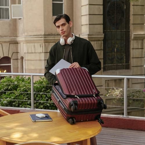 LEVEL8 Carry-on Suitcase 20-Inch, Expandable 4 Wheel Hand Luggage, ABS+PC Hardshell Spinner Trolley Lightweight with Laptop Compartment, TSA, Red — view 2