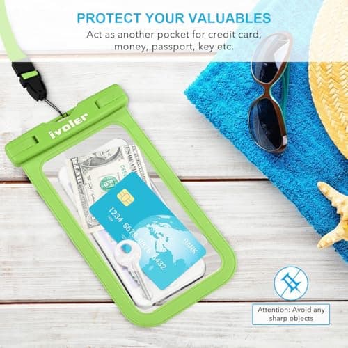 ivoler [2 Pack Waterproof Phone Case & Pouch Set, IPX8 Dry Bag with Waist Strap for Beach, Swimming, Kayaking, Fits iPhone 17 16 15 Pro Max, Samsung S26 S25 Ultra, Up to 7.0" - Grass Green — view 6