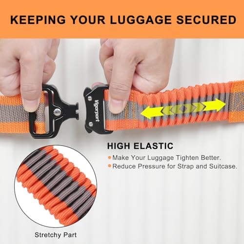 Vigorport Luggage Straps for Suitcases 2 Pack, Heavy Duty Metal Buckle Luggage Belt Strap, TSA Approved Suitcase Belt, Stretchable Travel Strap for Luggage (Orange, 72''L & 79''L) — view 2