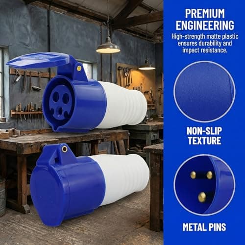 HXMJIED 16A 240V Site Trailing Plug & Socket 230V 16A 3 Pin PCE 240 Volt Blue Hook Up, Weather Proof Industrial Socket, Industrial 16A Plug & Sockets 1 Set (Blue) — view 4