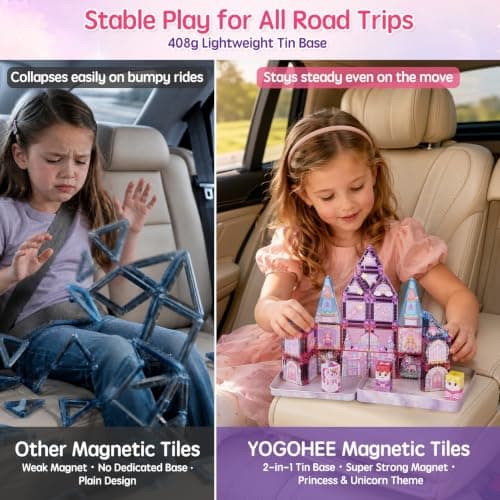 Travel Magnetic Tiles Girls: 42pcs Unicorn Tin Case Building Set Gift — view 4