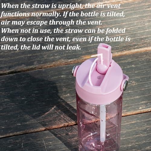 GOPPUS 600ml/20oz Clear Water Bottle with Straw, Tritan Leakproof Sports Drinking Bottle, BPA Free Wide Mouth Gym Bottle with Handle and Measurement Marks for School, Gym, Travel (Pink) — view 3
