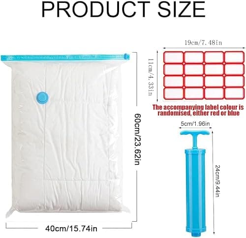 Compression Bags with Pump, Vacuum Storage Bag, 40 x 60 cm Travel Compression Bags, Reusable Vacuum Bags, Small Adhesive Labels, Pack of 4(Label colour is randomly assigned) — view 2