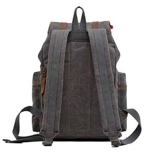Vintage Unisex Casual Leather Backpack Canvas Rucksack Bookbag Satchel Hiking Backpack Travel Outdoor Shouder Bag (Grey) 27.9 x 16 x 41.9 cm — view 6