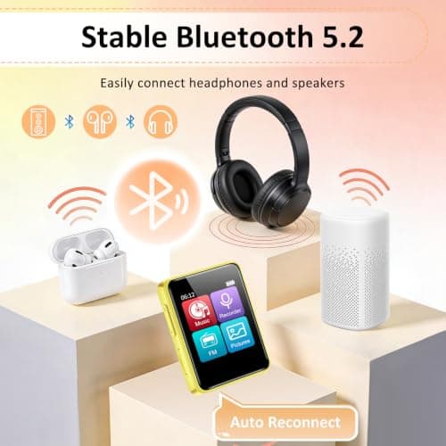 Foeuyte 32GB MP3 Players with Bluetooth,1.8 Inch Touch Screen, Lemon Yellow — view 2