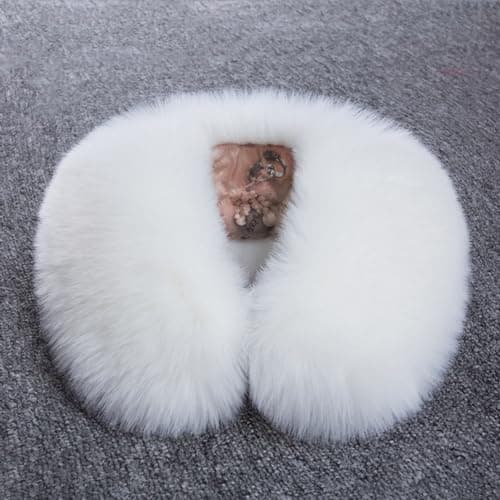 Worparsen Detachable Winter Fluffy Faux Fur Collar Scarf Neck Warmer Thickened Windproof Neck Scarf Neck Wrap for Winter Coat White — view 3