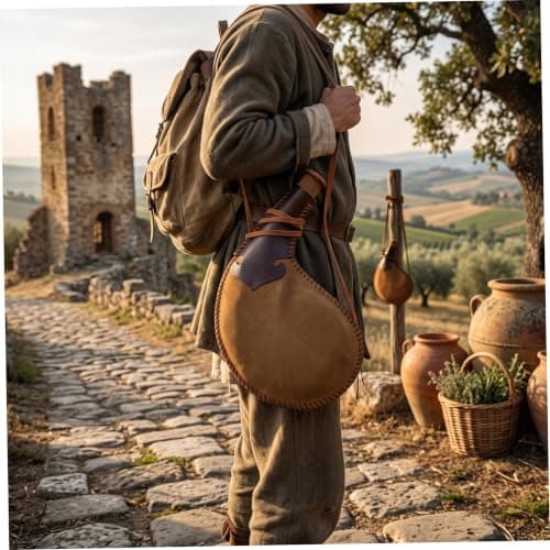Medieval Water Bottle Water Drop Shaped Faux Leather Canteen, 18 Inch — view 5