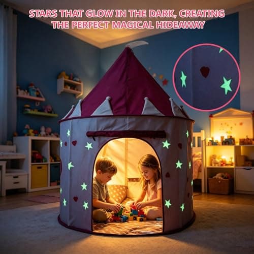 ROIWUIE Princess Castle Pop Up Tent – Kids Pink Playhouse Tent for Girls with Glow in The Dark Stars, Indoor/Outdoor Foldable Pink Play Tent Fabulous Gift for Little Girls — view 4