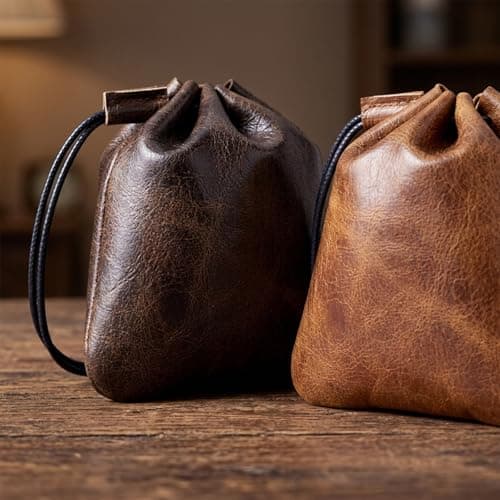 2 Pcs Leather Pouch, Genuine Cowhide Small Drawstring Pouch, Suitable for Carrying Fitness Equipment, Travel Essentials, or Daily Essentials — view 6