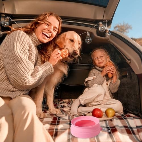 SLSON Non Spill Dog Water Bowl for Car Collapsible Dog Travel Bowl Integrated Molding Portable Pet Drinking Bowl for Road Trip (Peach Pink) — view 5