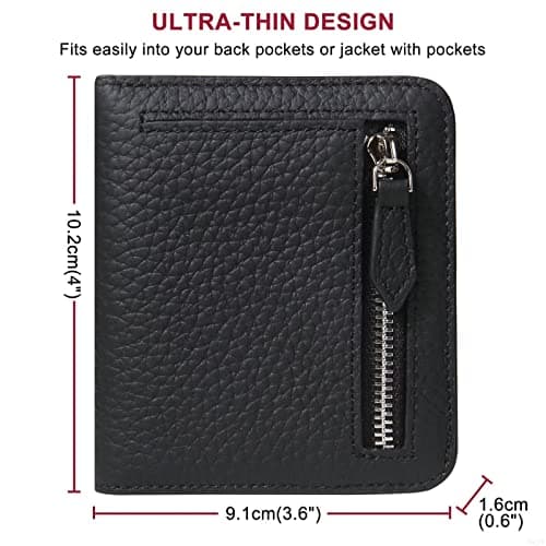 GADIEMKENSD Small Wallet Bifold Credit Card Holder Genuine Leather Coin Purse RFID Blocking Mini Compact Pocket Wallet with Zipper Ultra Slim Minimalist Black/Orange — view 3