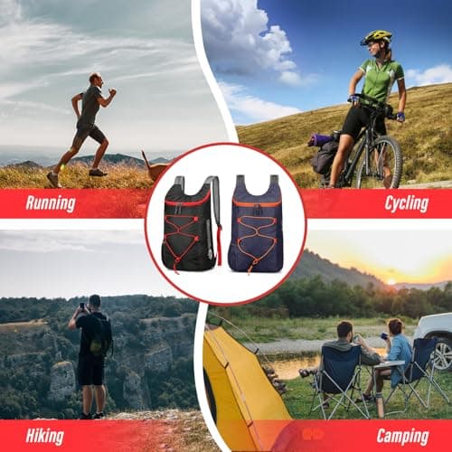 Sahunfri 2 Pcs Ultra Lightweight Backpack, Foldable Backpack Water Resistant Travel Rucksack, Multi-Functional Foldable Backpacks Womens Men For Camping, Hiking, Biking (Black Dark-blue) — view 5