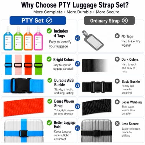 4Pcs Luggage Straps, Adjustable Suitcase Strap with 4Pcs Luggage Labels, Suitcase Identifier Belts Travel Packing Belt, 4 Colours Personalised Luggage Straps for Suitcases Baggage — view 3
