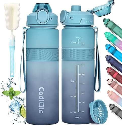 CodiCile Water Bottle, BPA Free 1l Water Bottle Leak Proof Drinks Bottle, Large Sports Bottle Great for Gym, School, Office and Travel (Light Dark Blue)