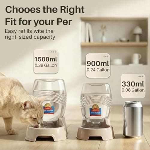 Flexzion Pet Water Dispenser Station, Beige (3/8 Gallon) Auto Replenish Gravity Waterer Drinking Fountain Bottle Bowl Dish Portable Stand for Small Dog Cat Animal — view 3