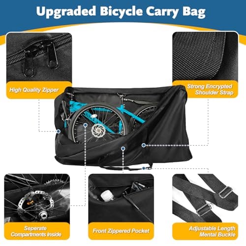 Folding Bike Travel Bag,Heavy Duty 840D Transport Bicycle Storage Carry Bag with Strong Webbing for 26-29 in Mountain 700C Road Bike MTB,Portable Folding Cycling Bags Waterproof for Airplane Shipping — view 4
