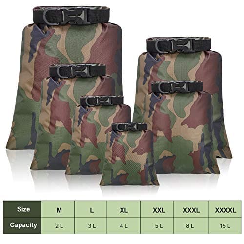 Shappy 6 Pcs 6/12 Pcs Waterproof Dry Bags, Lightweight Outdoor Waterproof Dry Stuff Sacks 15/8/5/4/3/2 L and Long Adjustable Shoulder Strap for Kayaking Rafting Boating Hiking Camping (Camo) — view 2