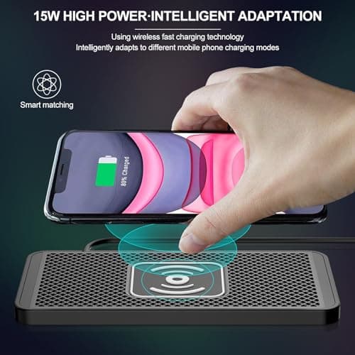 MotorMinds Wireless Car Charger, 15W Fast Wireless Charger Charging Mat Non-Slip Inductive Charging Station Car Charger Mat for iPhone Samsung — view 2