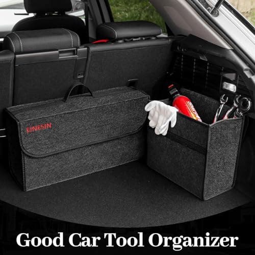 Einesin Car Boot Organiser Bag Anti Slip Foldable, Car Boot Tidy for Tools Breakdown Emergency Travel Tidy Van Caravan - Dark Grey Carpet Material - Suitable for All Vehicles (40x17x25cm-2PCS) — view 4