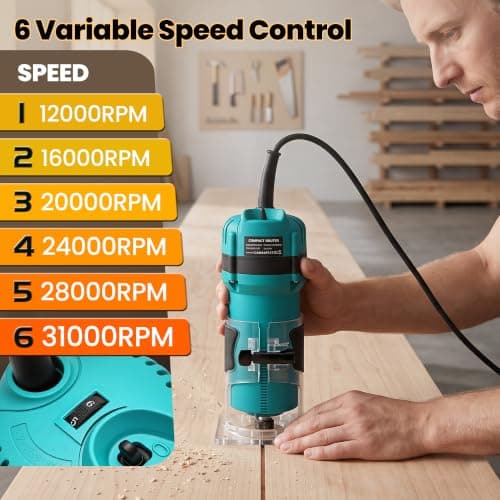 YEARTOP 800W Palm Router Tool 6-Speed Trim Router with 1/4"(6.35mm) 5 Bits — view 2