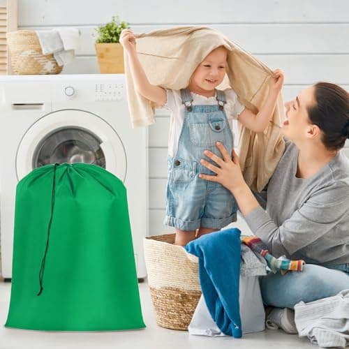 sourcing map Laundry Bag with Drawstring Closure 27"x22" Green — view 5