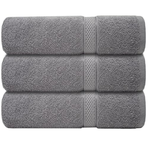 Casabella 3 Pc Bath Towel Set - 100% Cotton, Soft & Absorbent Large Bath Towels, 70x130 cm, Premium Quality Towel Set,Hotel Qualty Bathroom Towels Set, Travel Towel, Beach Towel, Bath Towels, Silver