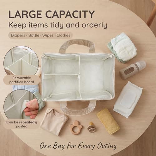 Baby Diaper Caddy Organizer for Changing Table, Portable Corduroy Nappy Storage Basket with Handle, Newborn Essentials Must-Haves, Baby Shower Gifts for Boys Girls Nursery Car Storage Bag(Khaki) — view 4