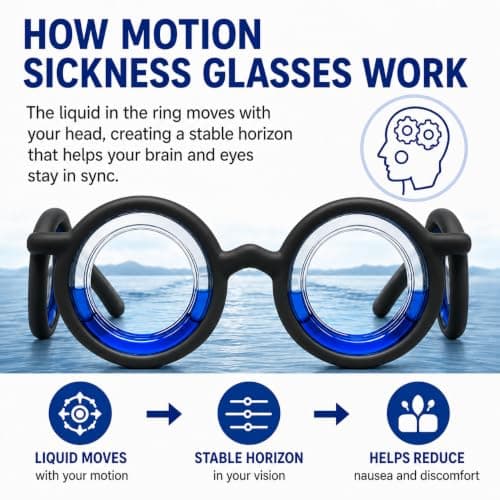 PCIQUTE Motion Sickness Glasses for Adults - 2 Pack Black Anti Nausea Travel Glasses with 2 Pairs Sickness Bands (1 Black + 1 White), Foldable Seasickness Car Sickness Relief for Travel, Plane, Boat — view 4