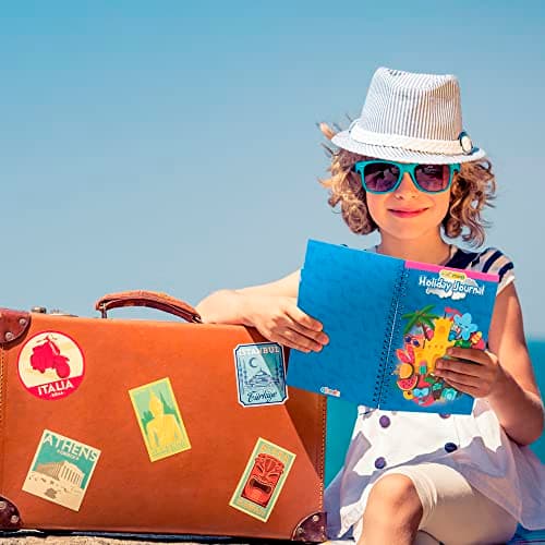 abeec Kids Holiday Journal with Pen | Travel Essentials for Kids Aged 6+ | Summer Activity Book with Puzzles Checklists & Games | 16 Activity Sheets & 34 Lined Pages | Plane Car & Caravan Fun — view 6