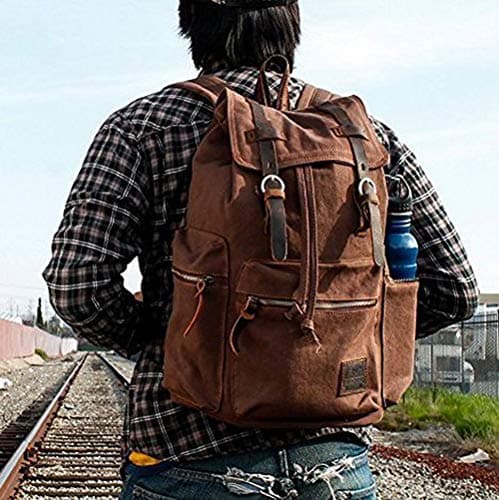 Vintage Unisex Casual Leather Backpack Canvas Rucksack Bookbag Satchel Hiking Backpack Travel Outdoor Shouder Bag — view 2