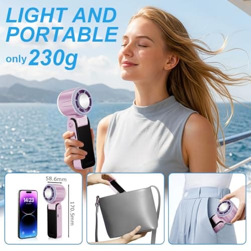 Aolso Handheld Turbo Fan with Ice Cooler, Portable Handheld Rechargeable Fans with 5 Speeds, Small Desk Fan Folding with LED Display, Pocket Fans for Travel/Commuting/Office/Home-Purple — view 2